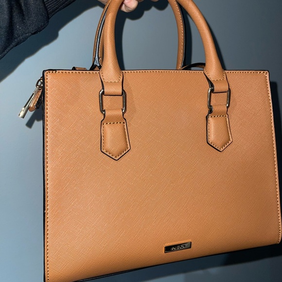 Aldo Tan and Cream Satchel with Chain Detail - Picture 2 of 5